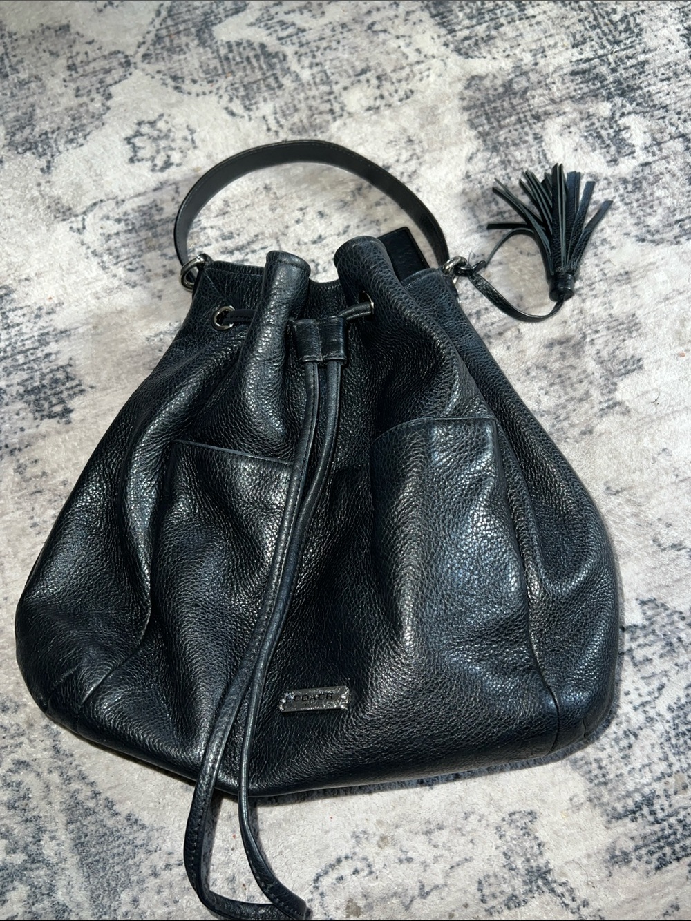 Coach Black Pebbled Leather Drawstring Bucket Bag